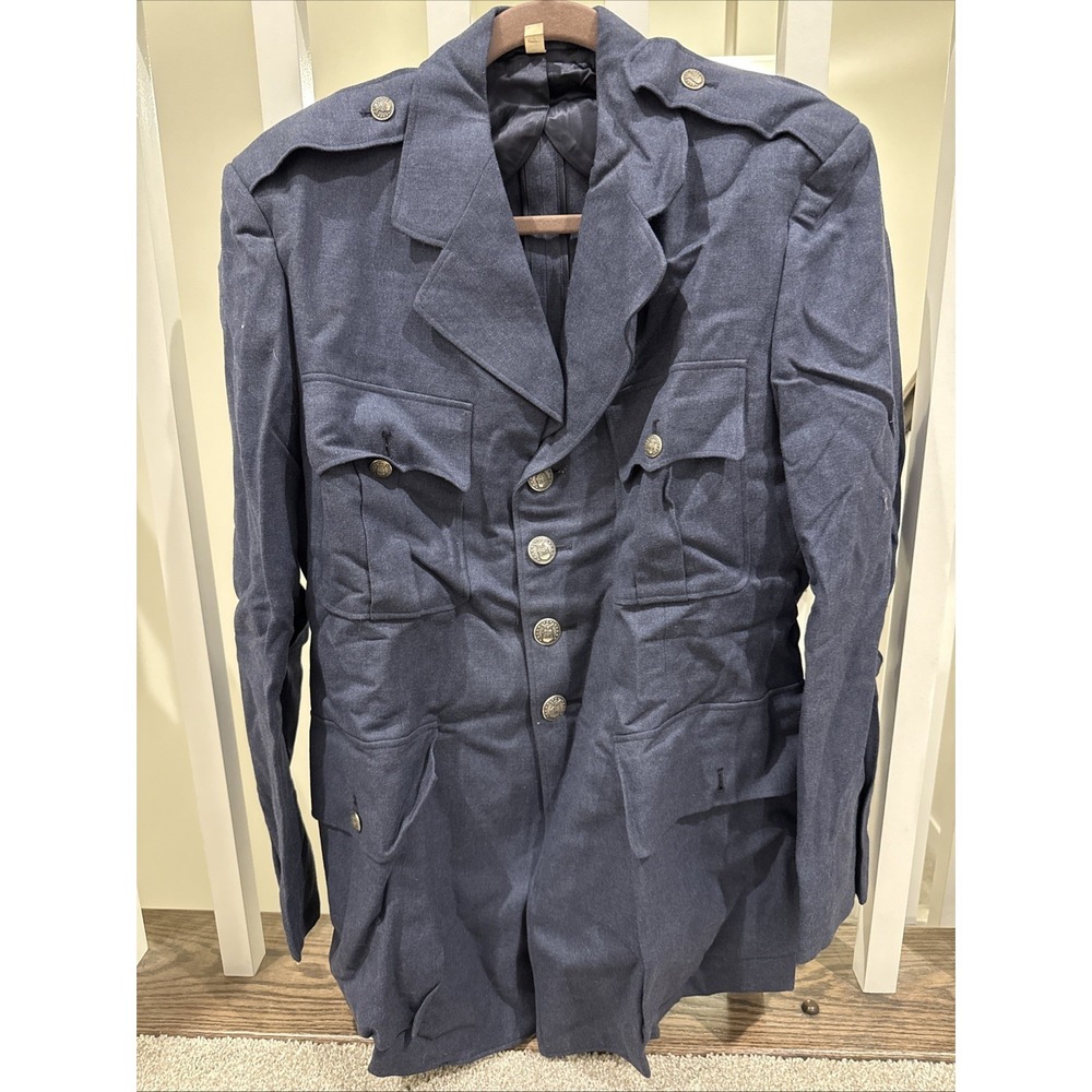 VTG 1950 US‎ Air Force Serge Jacket Men 40R Blue 4 Button Uniform Dress Coat Woo